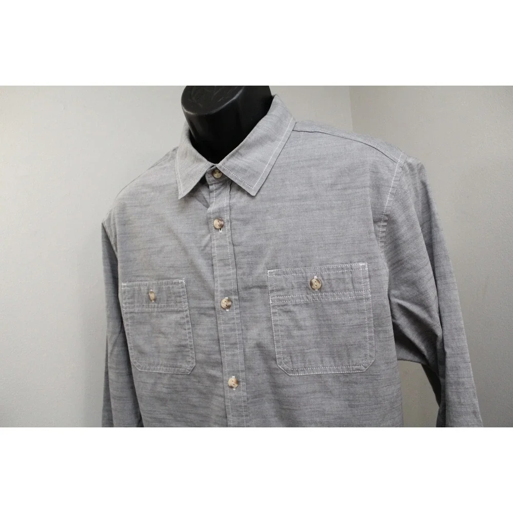 The North Face Button Up Shirt Gray Long Sleeve‎ Front Pocket Mens Size XL